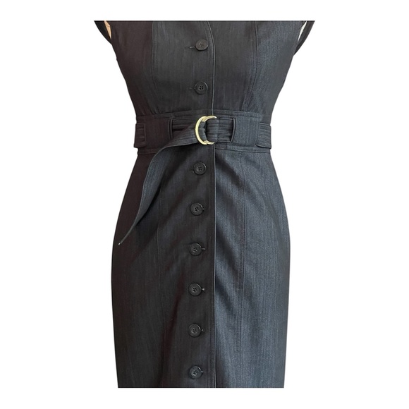 Calvin Klein Denim Indigo Sheath button down Dress with belt petite 2p - Picture 4 of 9